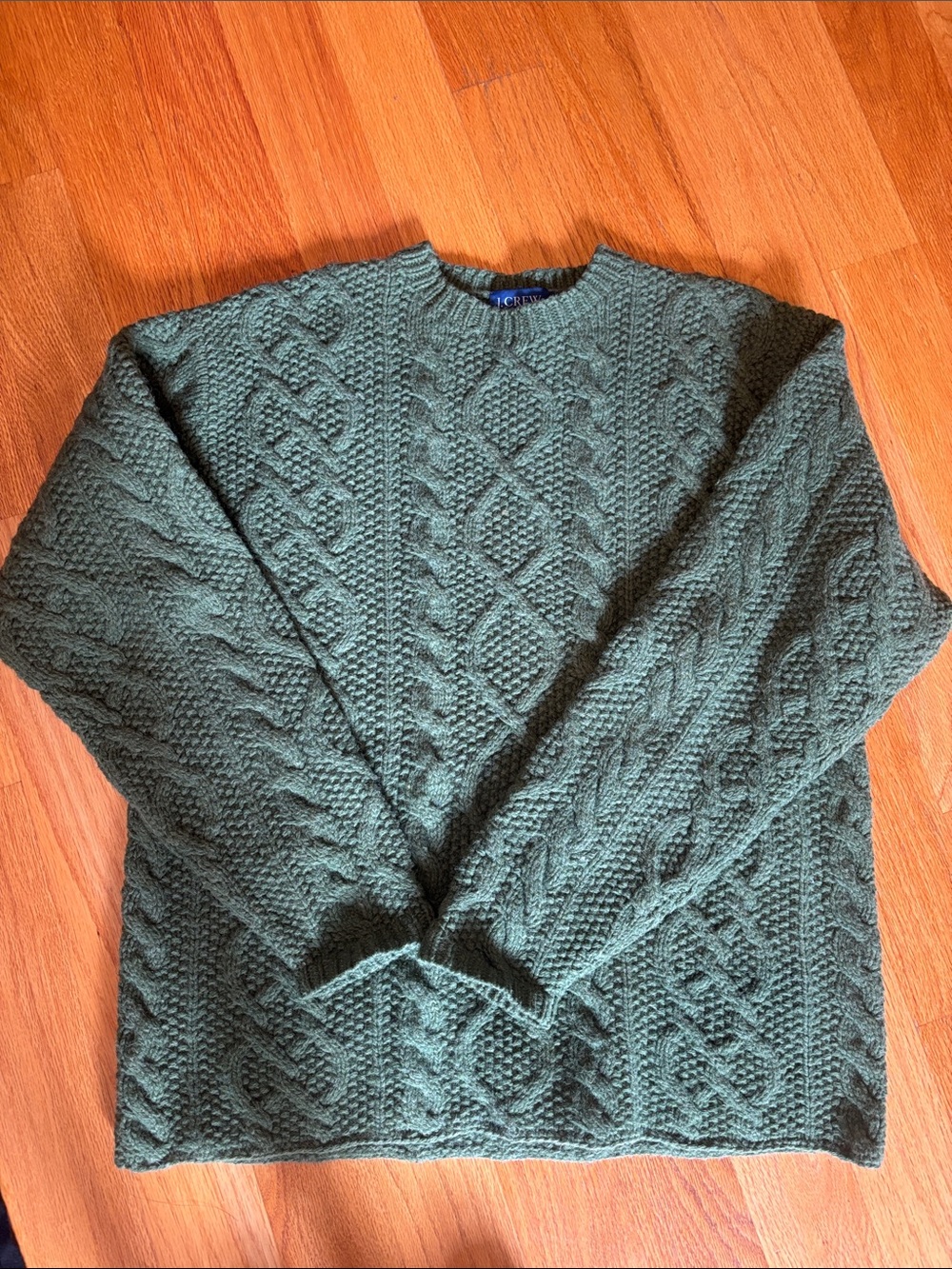 J. Crew Olive Green Cable Knit Crewneck Sweater